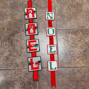 Vintage "NOEL" Door Wall Hanging Christmas Needlepoint Plastic Canvas Decor Set